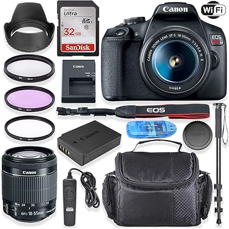 Amazon Com Canon Eos Rebel T7 Dslr Camera With Canon Ef S 18 55mm Is Ii Lens 32gb Sandisk Memory Card With Photo Camera Bag And Accessory Bundle Camera Photo