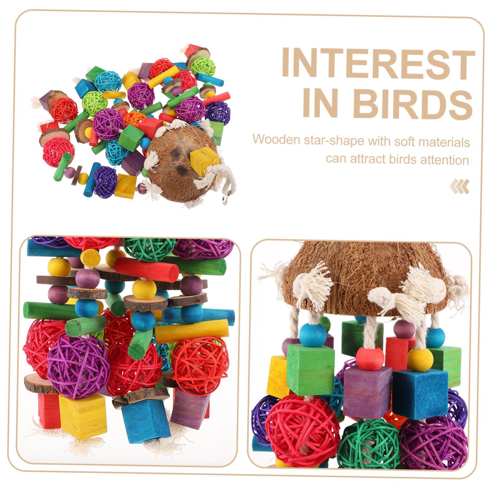 GANAZONO Papageien kauspielzeug aus Kokosnussholz Hängendes Vogelspielzeug für Käfigvögel Buntes Beißspielzeug für Wellensittiche und Sittiche Fördert Bewegung und Beschäftigung