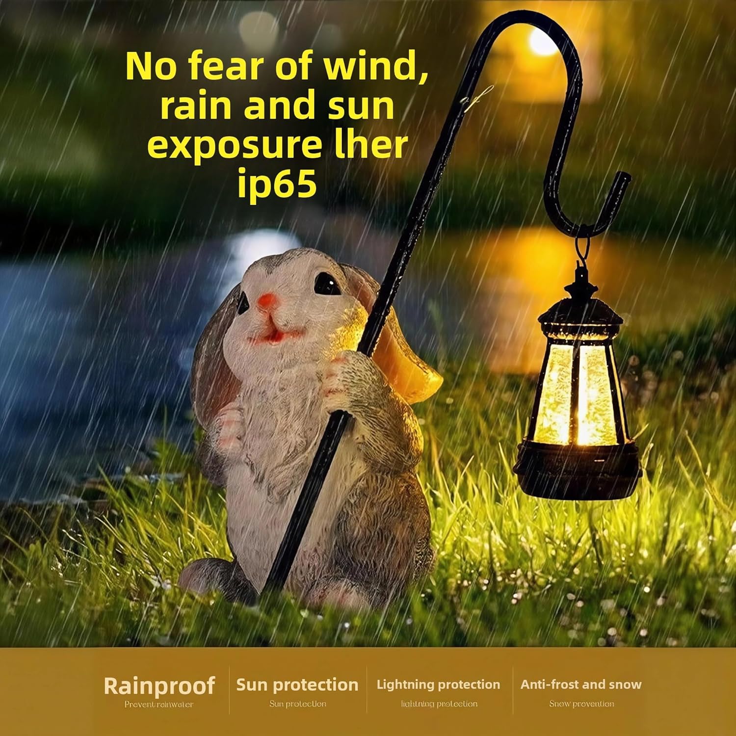 Rabbit Solar Lights Outdoor with Ground Stake, Wind Resistant Heavy Duty Metal Pole IP65 Waterproof Outdoor Statue Figurine, Auto On/Off Garden Decor for Patio Yard, Gift for Rabbit Lovers