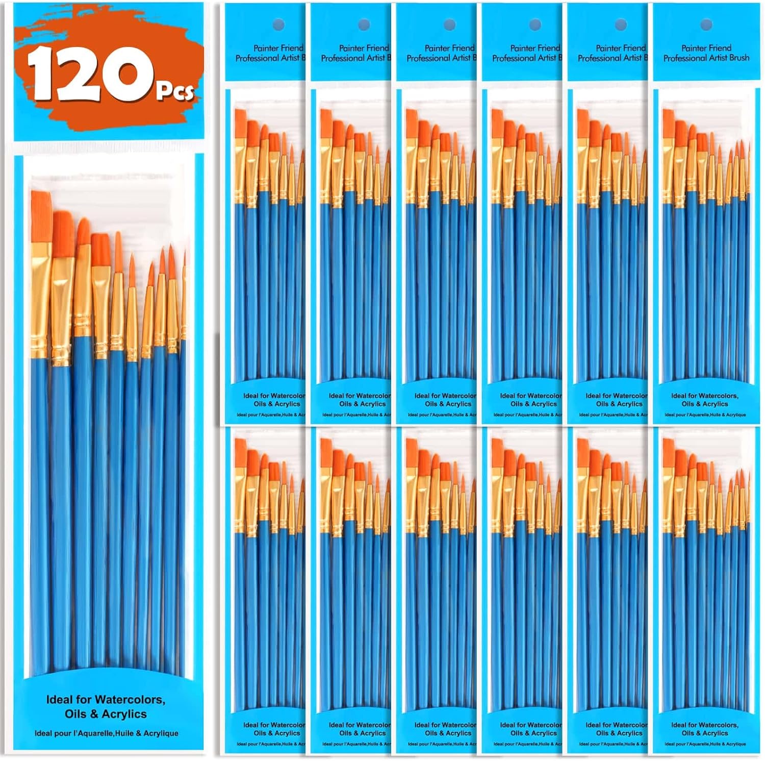 120Pcs Acrylic Paint Brush Set Bulk, Paxcoo Face Art Paint Brushes