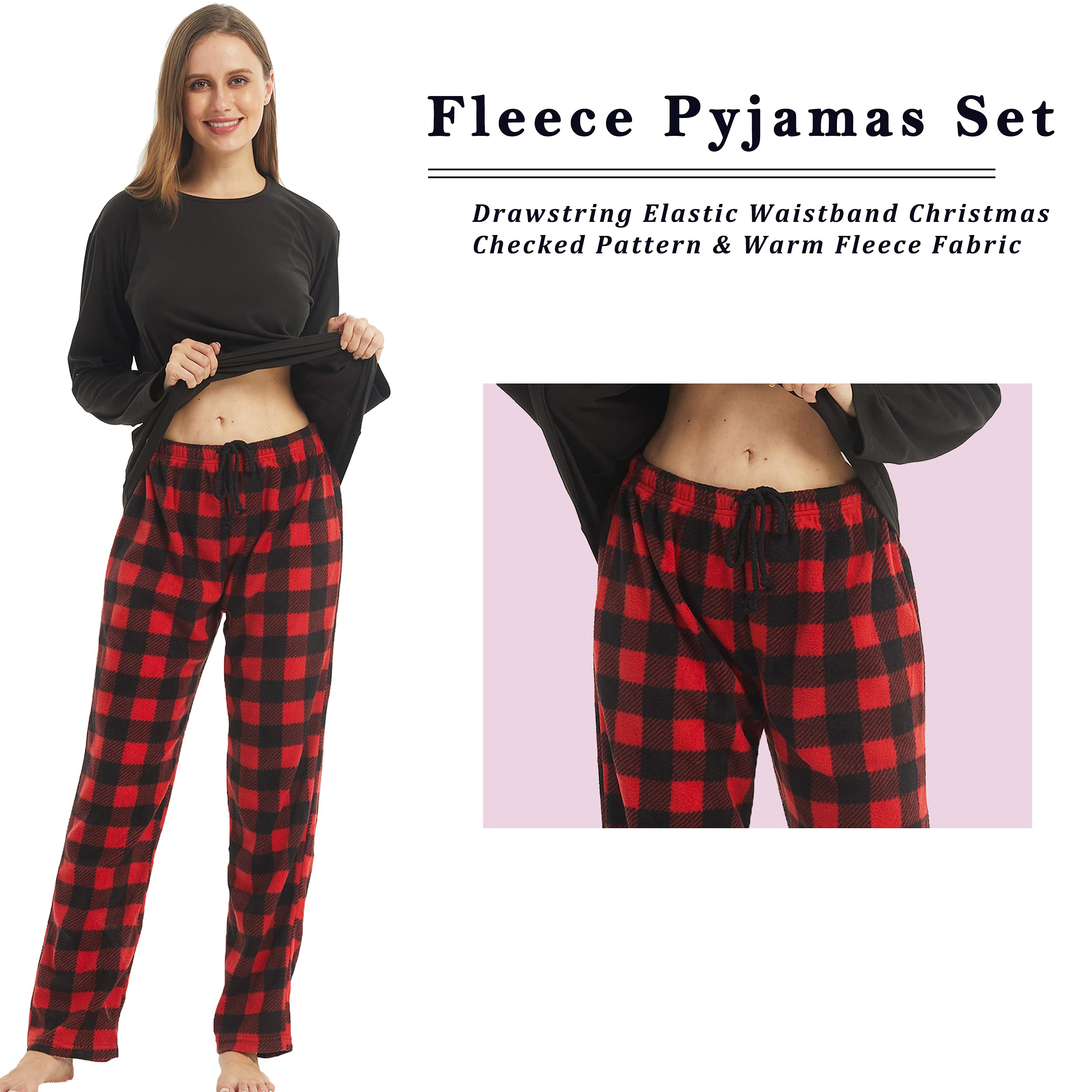 YUSHOW Pyjama Femme en Polaire Hiver Haut Col Rond Bas Carreaux avec Poches