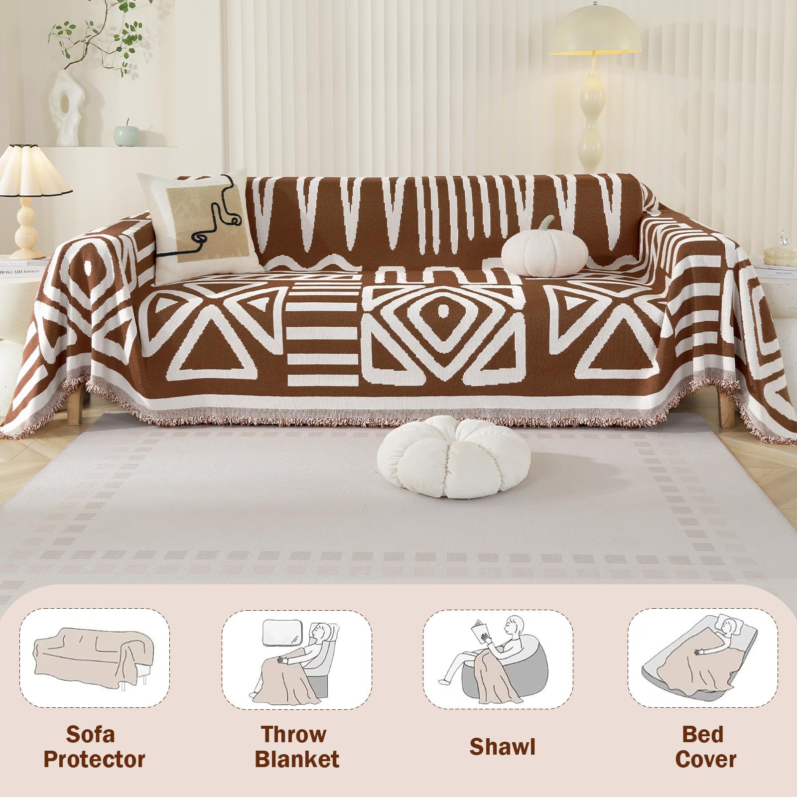 Royhom Boho Sofa Cover 3 Seater, Corner Sofa Covers L Shape, Washable Couch Cover with Tassel - Image 4
