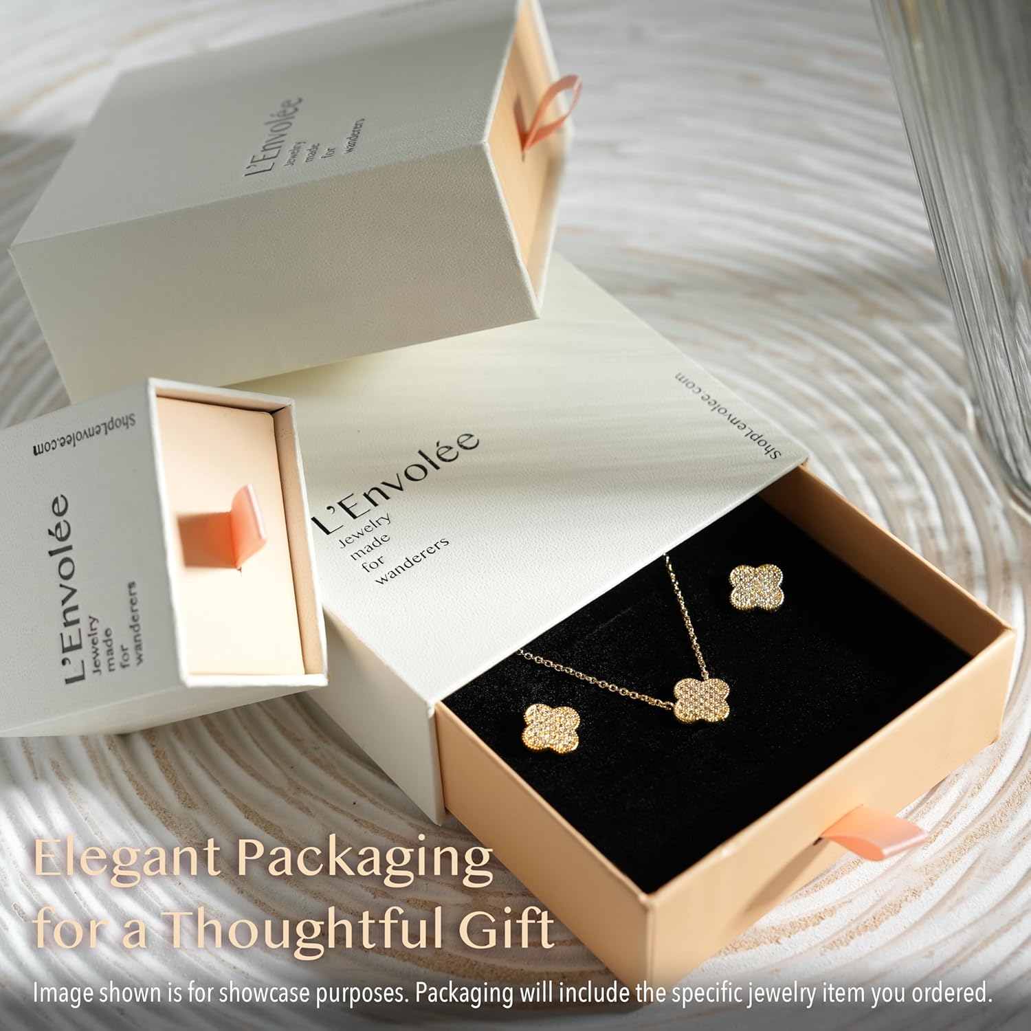 KEAO Micro Pavé Clover Motif Necklace and Earrings Set, 14K Gold Plated and Silver