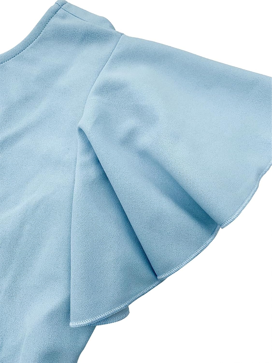 HELYO Women's Semi-Formal Ruffle Sleeves V-Back Work Fit and Flare Cocktail Knee Length Dress with Pockets 842