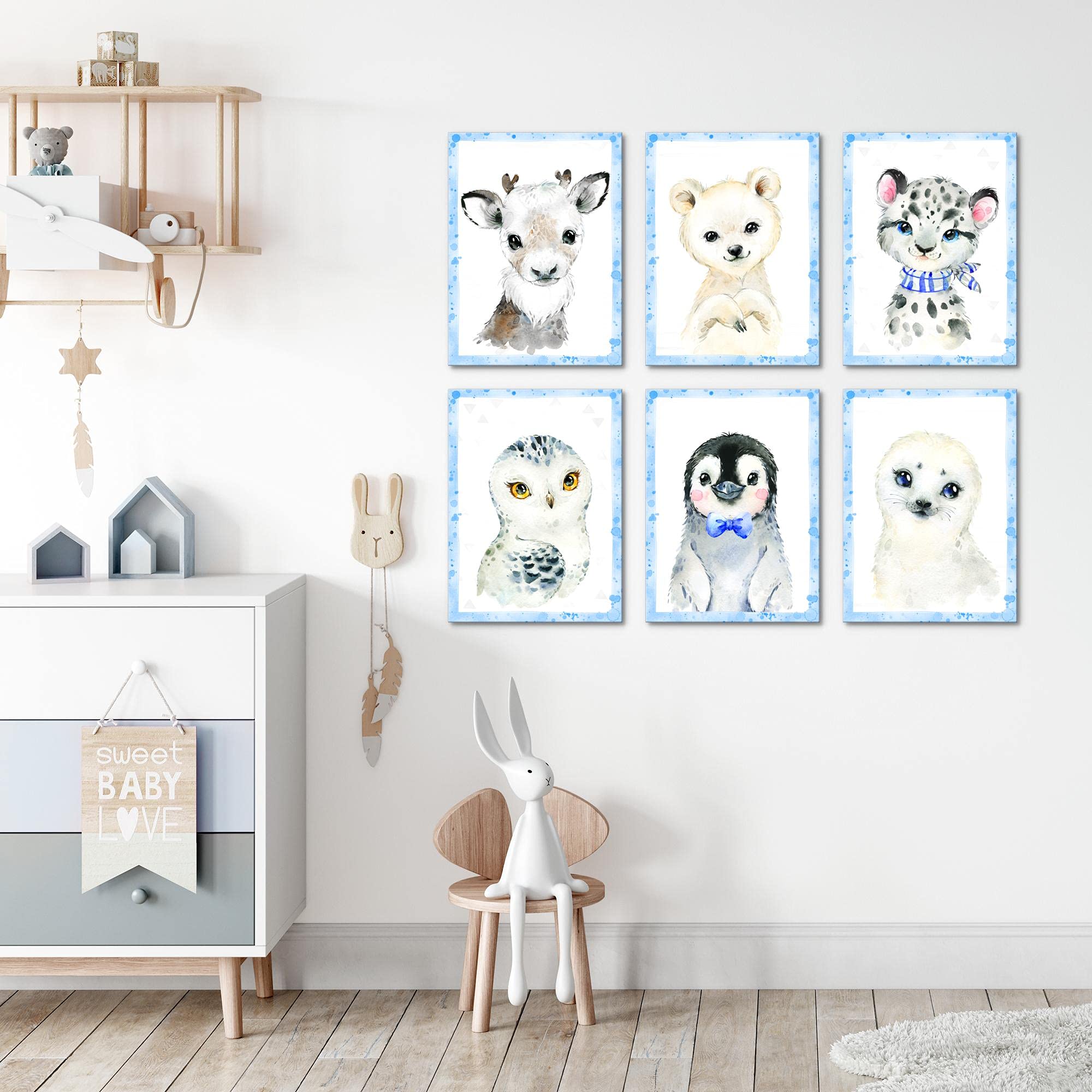 Tableaux Decoration - PRÊT À ÊTRE ACCROCHÉ - Animaux - Chambre Bebe Fille - Bleu - N017465b