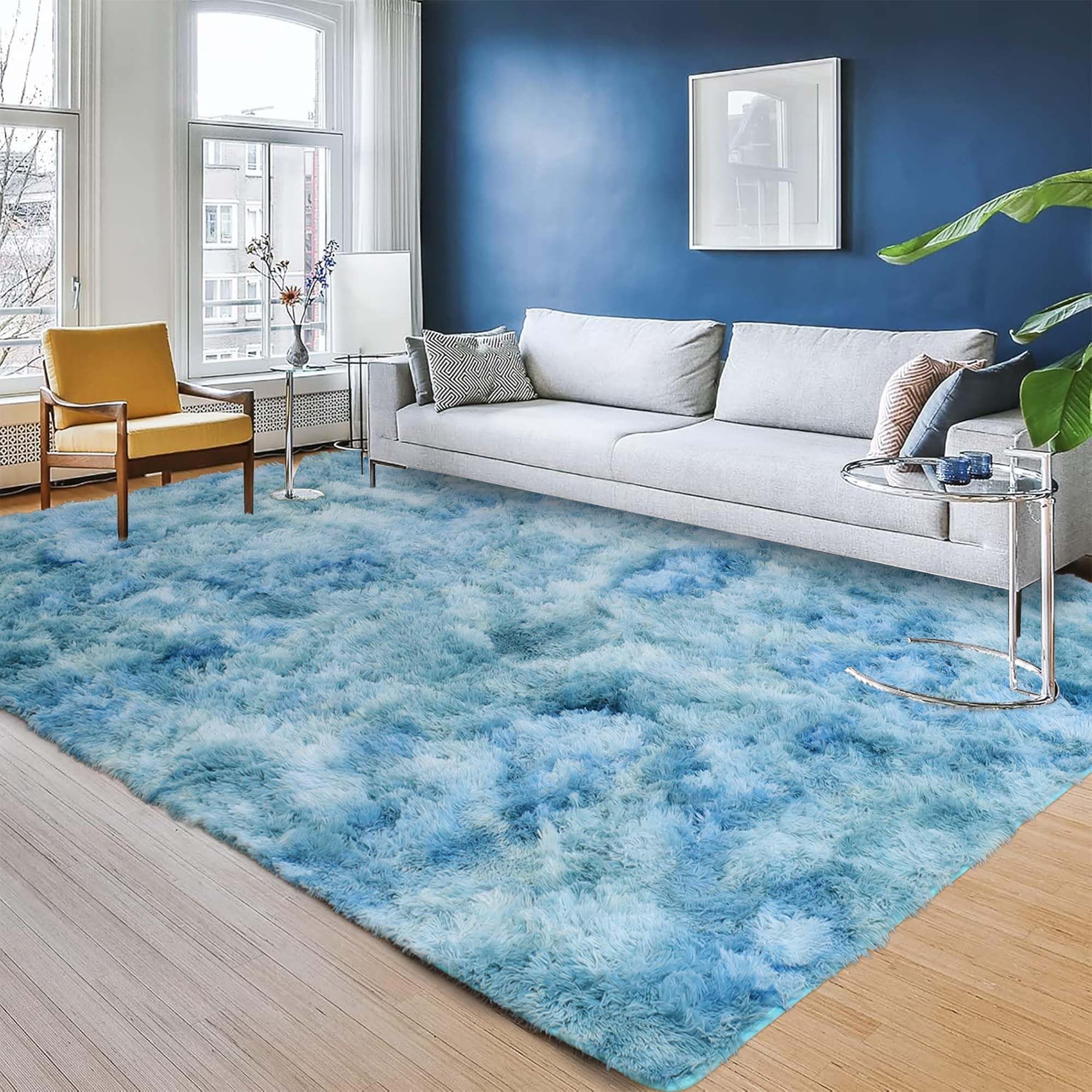 INSPIRE HOMEWARE Rugs Living Room Large 200x290 cm Soft Fluffy Tie Dye Teal Area Rugs for Bedroom Non Shedding Modern High Pile Carpet for Lounge Nursery Rug for Kids Room โ image 1