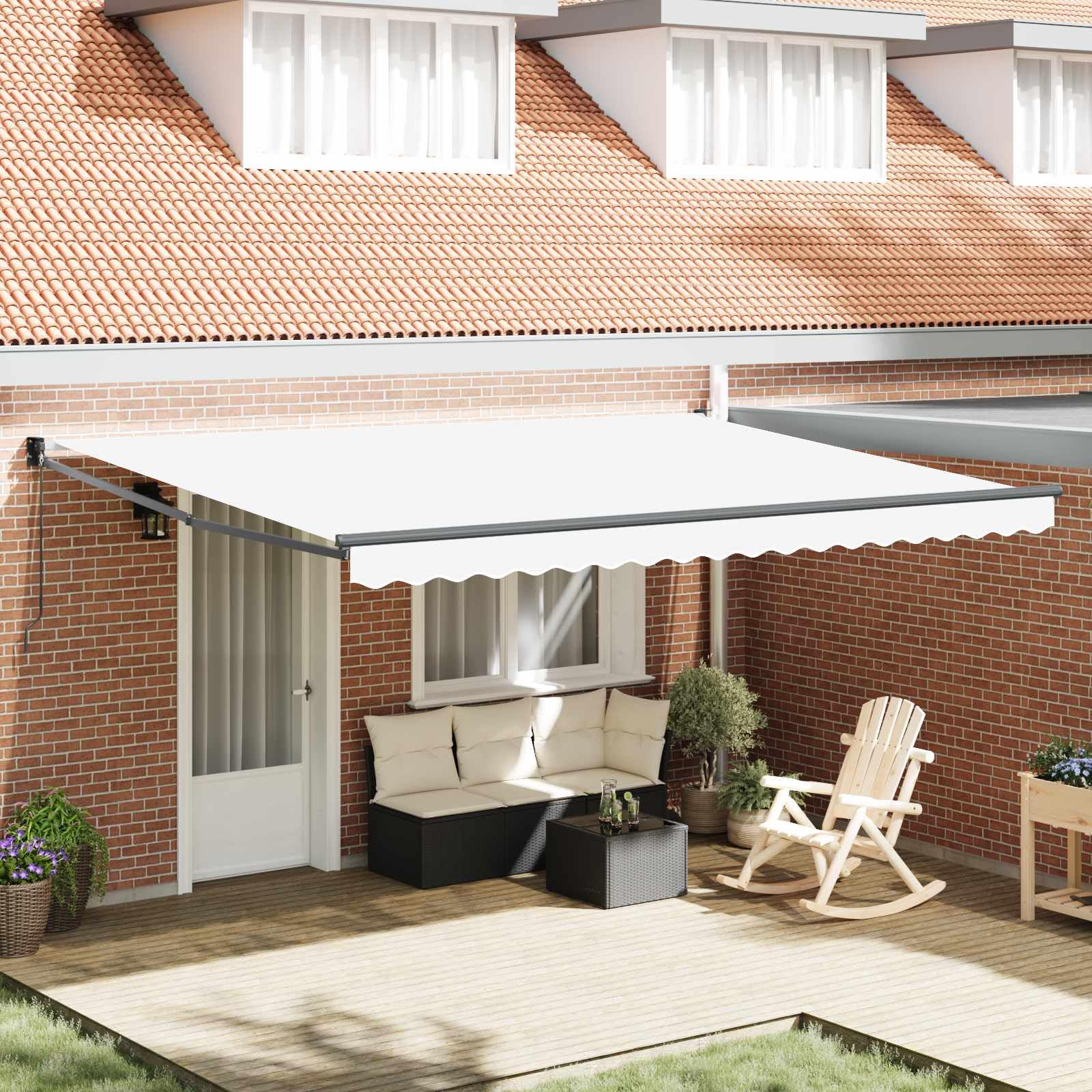 Store banne manuel 450x300 cm avec toile polyester haute densité pour protection solaire