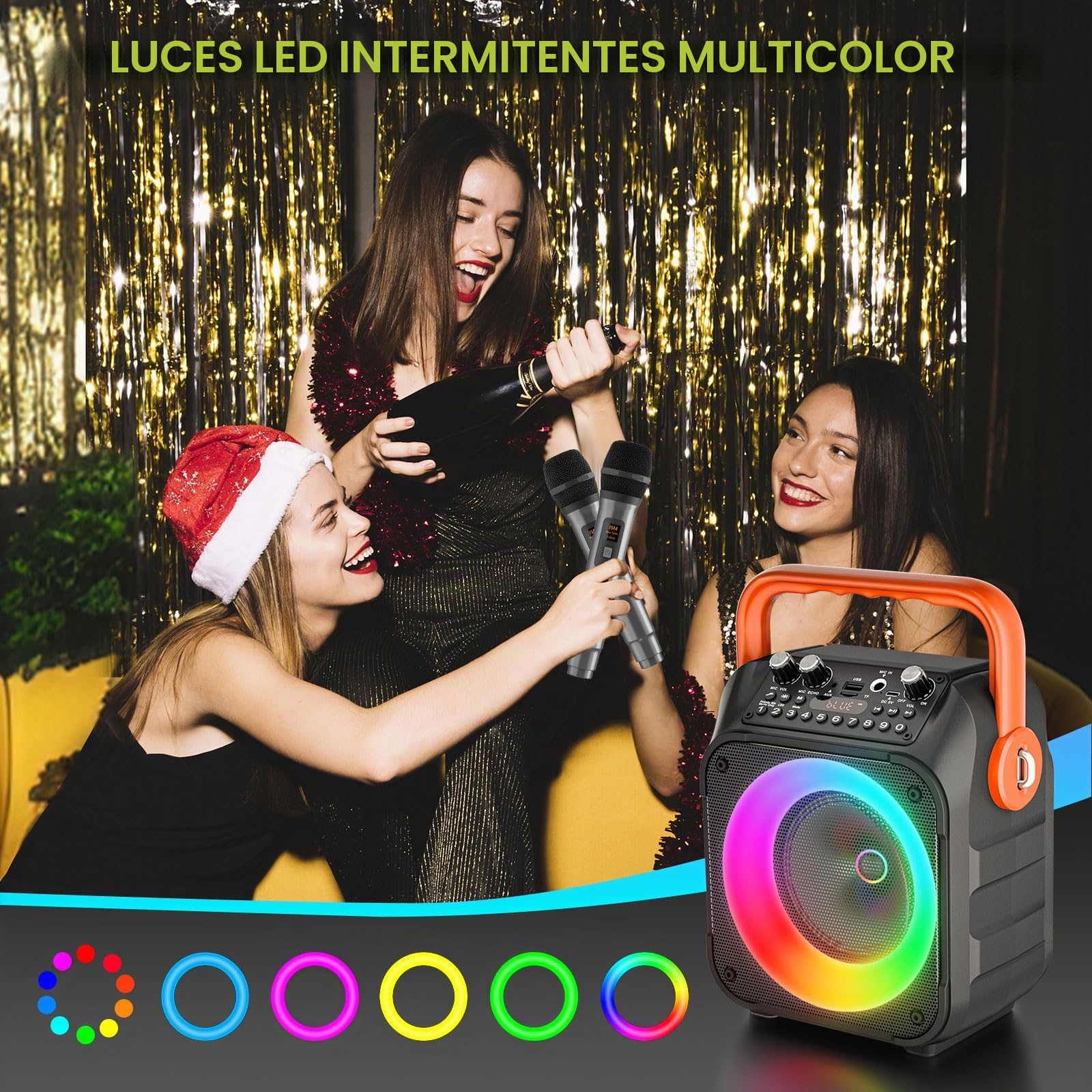 Ankuka Karaoke 2 Microfonos Inalambricos Karaoke Profesional Altavoz con Microfono y Sistema PA, Soporta Bluetooth/TV/TF/USB/AUX/FM/TWS(Naranja)