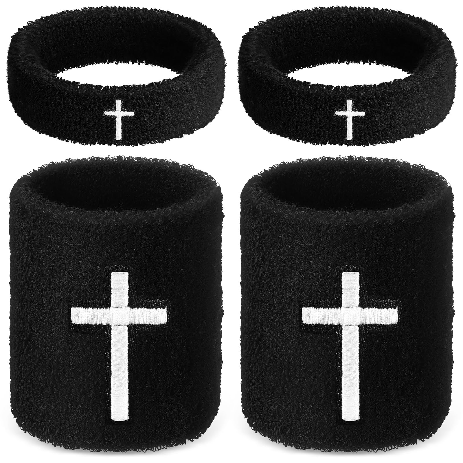 Soulchen 4 pcs Cross Bicep Bands Wrist Bands Christian Arm Sweat Wristbands Absorbent Armband for Men Women Football Baseball Players Sports Activities Supplies Black