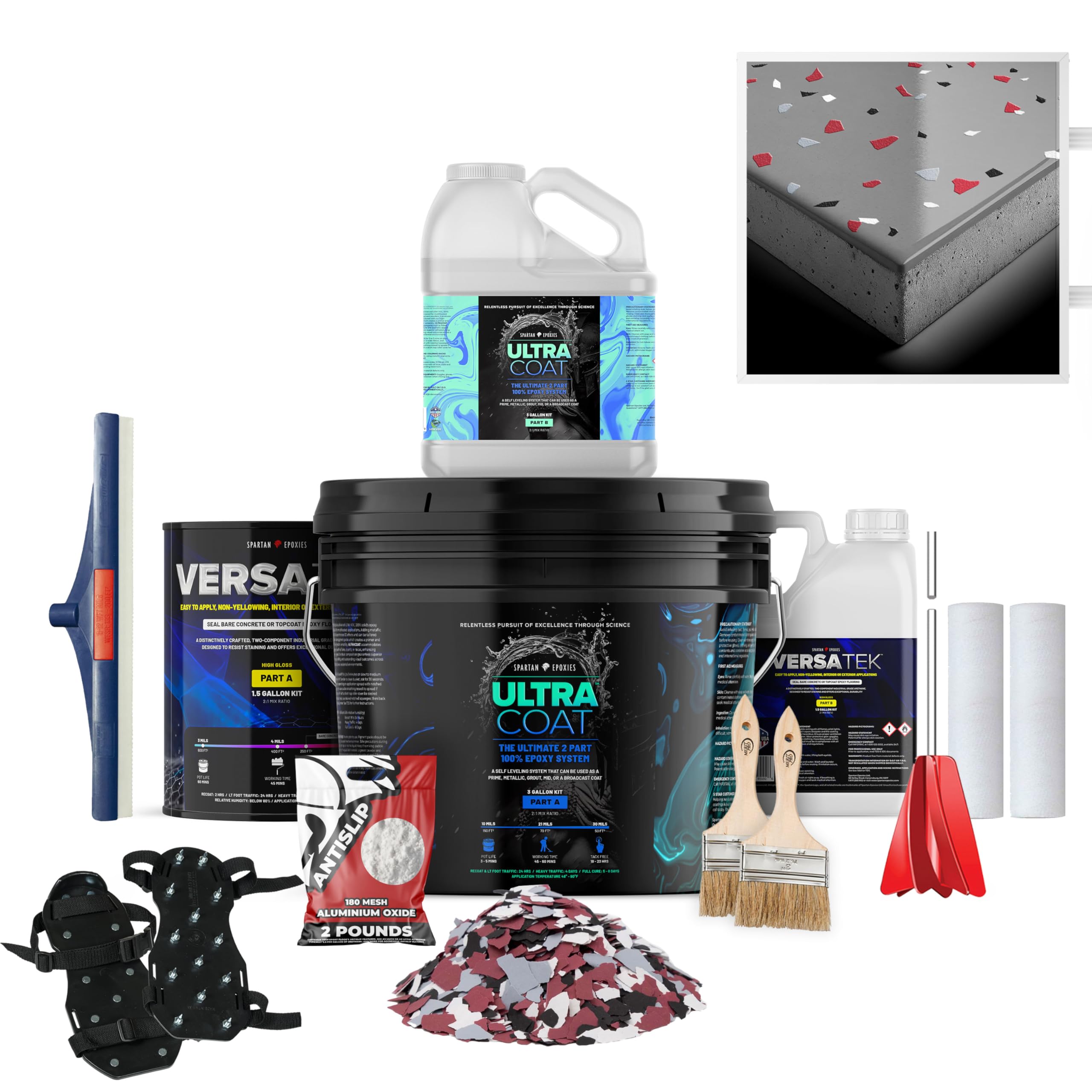 Epoxy Floor Kit for Concrete - USA Made - 2X Thicker, Industrial Grade, Residential & Commercial. 300-400 sq ft or 600 sq ft Kits. Many Styles (Medium