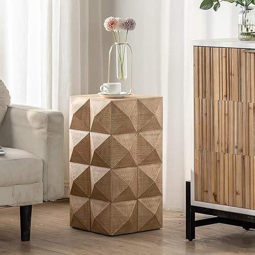 WILLIAMSPACE Mesa auxiliar de granja con patrón tridimensional en relieve, mesa auxiliar retro pequeña de madera para sala de estar, apartamento,