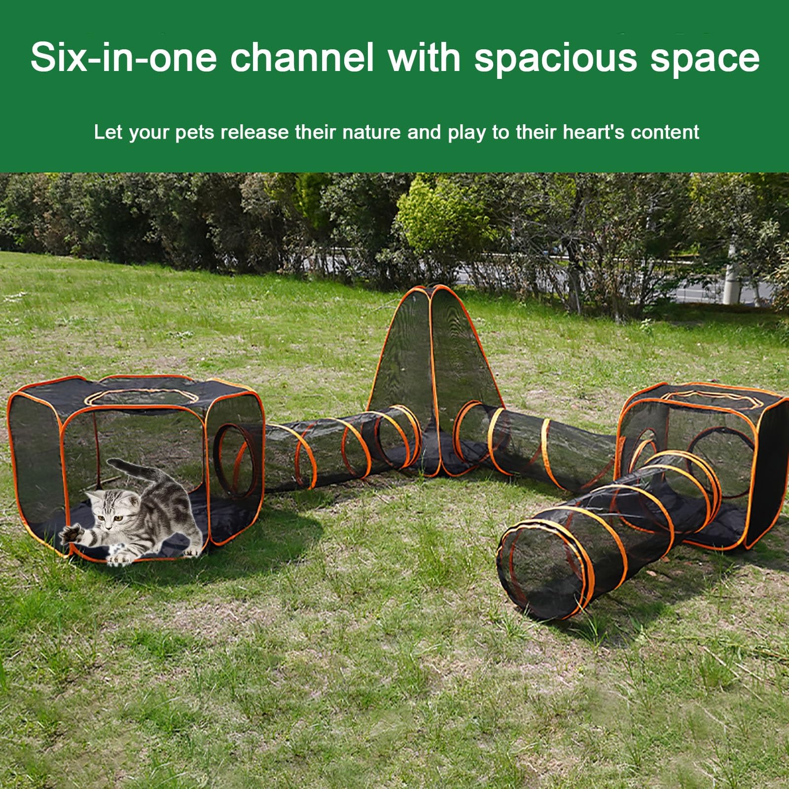 Tenda per Gatti da Esterno con Tunnel, Tenda Pop-up per Animali Domestici, Adatta per Gattini, Cuccioli, Conigli, Cani di Piccola Taglia