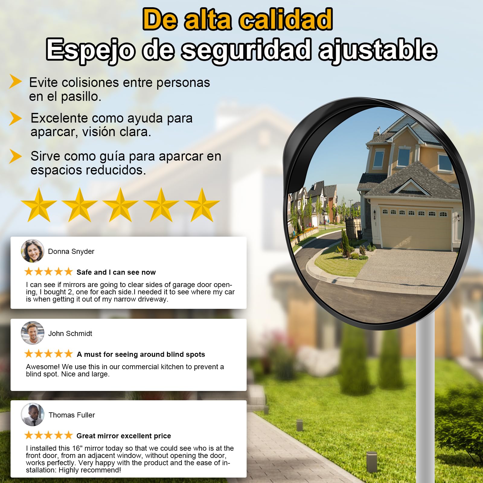 Angooni 40 cm Espejo de Seguridad, Espejo de Tráfico de Visión Ajustable, Espejo Convexo para Garaje y Entrada de Vehículos, Asistente de Aparcamiento (Admite Interior y Exterior)