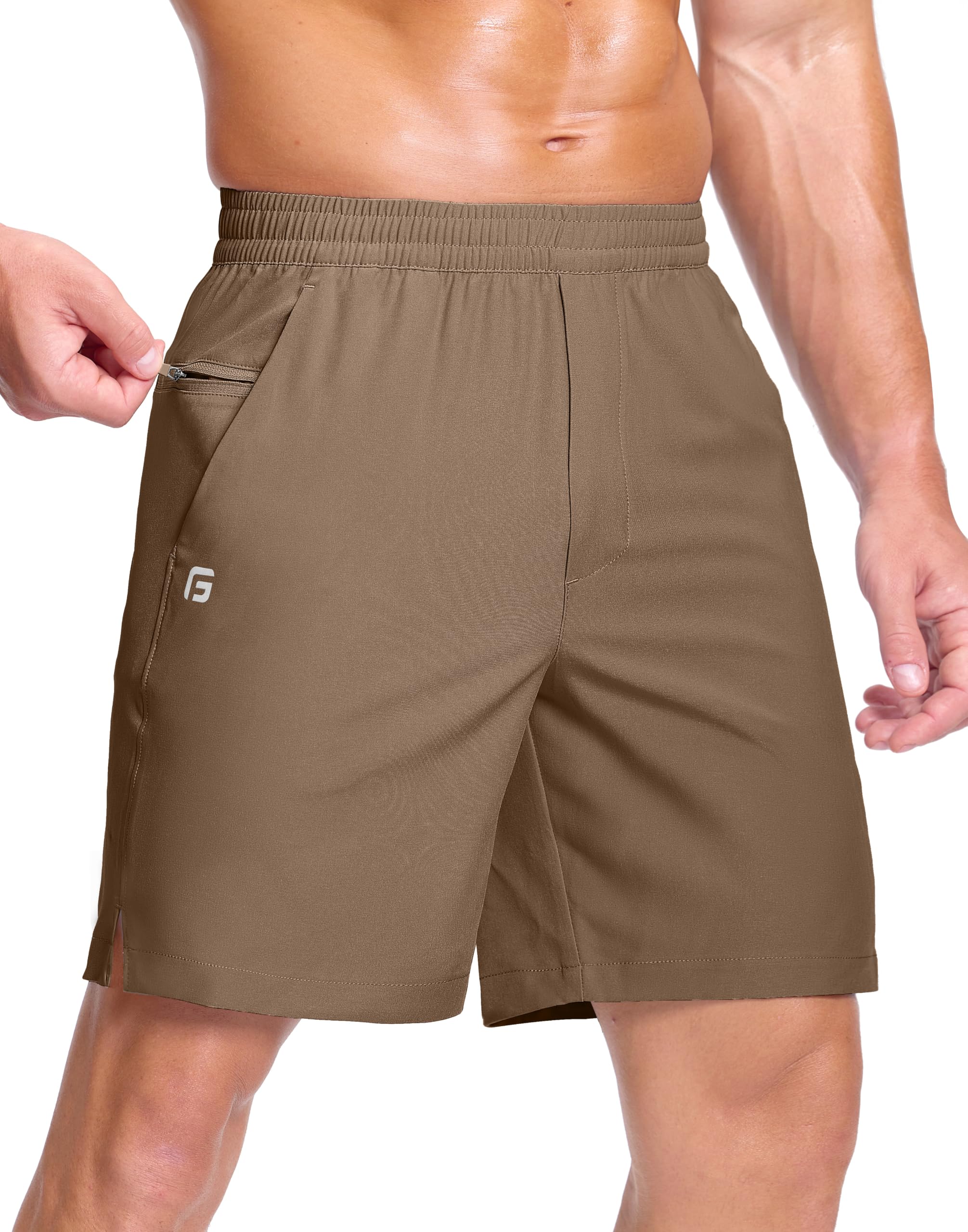 GGJ Men's Lightweight Athletic Shorts with 2 Zipper Pockets 7"/9"/5" Gym Workout Running Quick Dry Tennis Shorts for Men