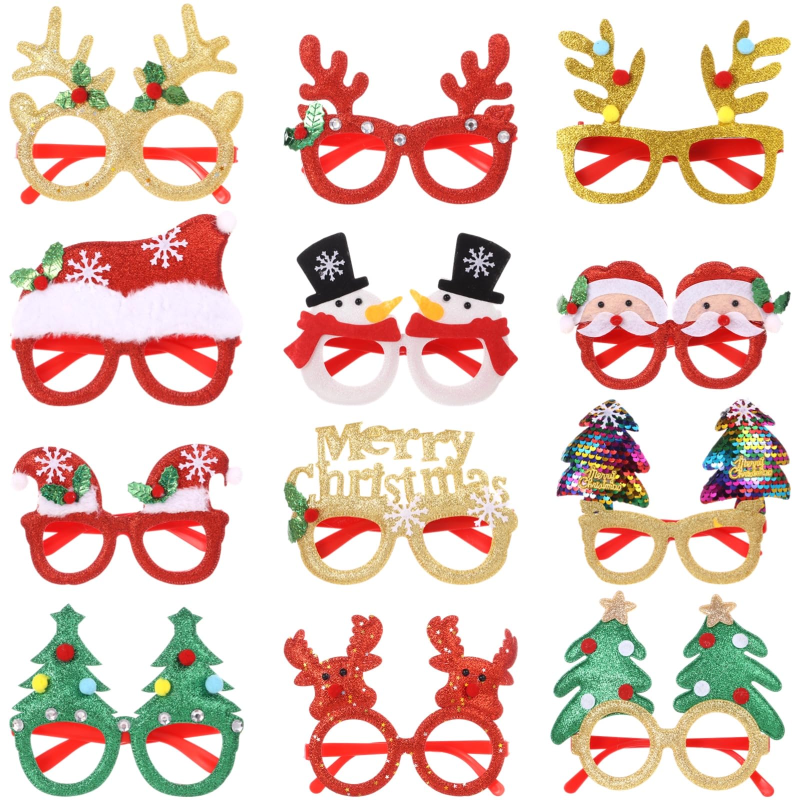 Itoyx 12PCS Christmas Glasses - Party Glasses Decorations Eyewear Accessories Favors - Tree Santa Claus Photo Booth Props Costume - Image 2