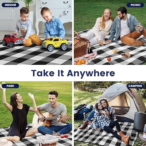 Miniatura 7 de sapsisel Manta de picnic extragrande de 80 x 80 pulgadas, impermeable y plegable, manta de playa de 3 capas para 6 a 8 adultos, para campamento