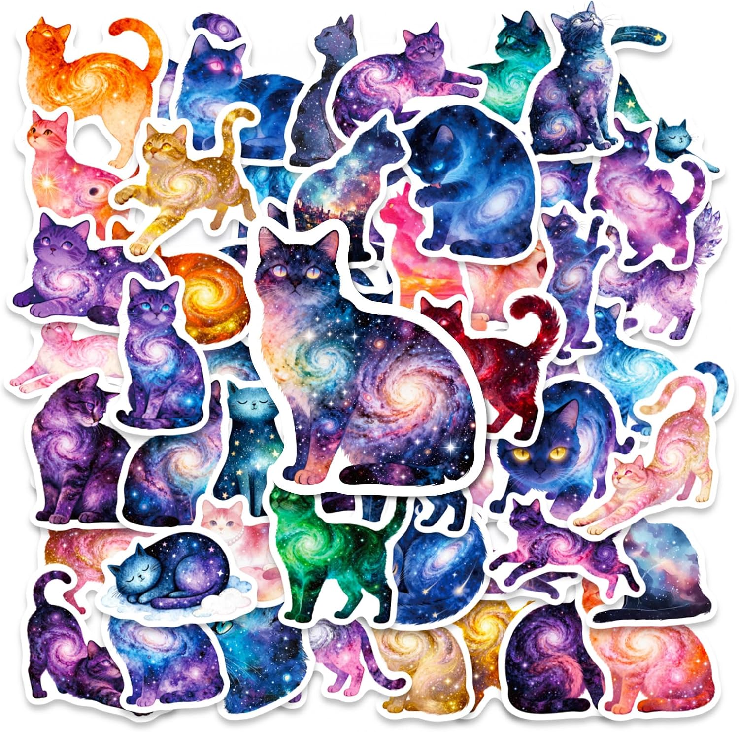 Fantasy Starry Sky Cat Stickers Pack of 50 Waterproof Graffiti Stickers for Laptop Skateboard Motorcycle Bicycle Kindle Scrapbook Fridge Journal Suitcase MacBook