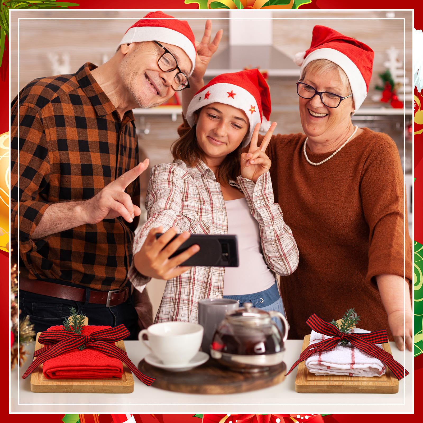 Suclain Käsebrett-Geschenk-Set für Damen, Weihnachtsgeschenk, Bambus-Käsebrett mit Geschenktüten, Waffelmuster, kariertes Band, Weihnachtsgeschenke für Festival, Brautparty, 4-teiliges Set, 21-teilig