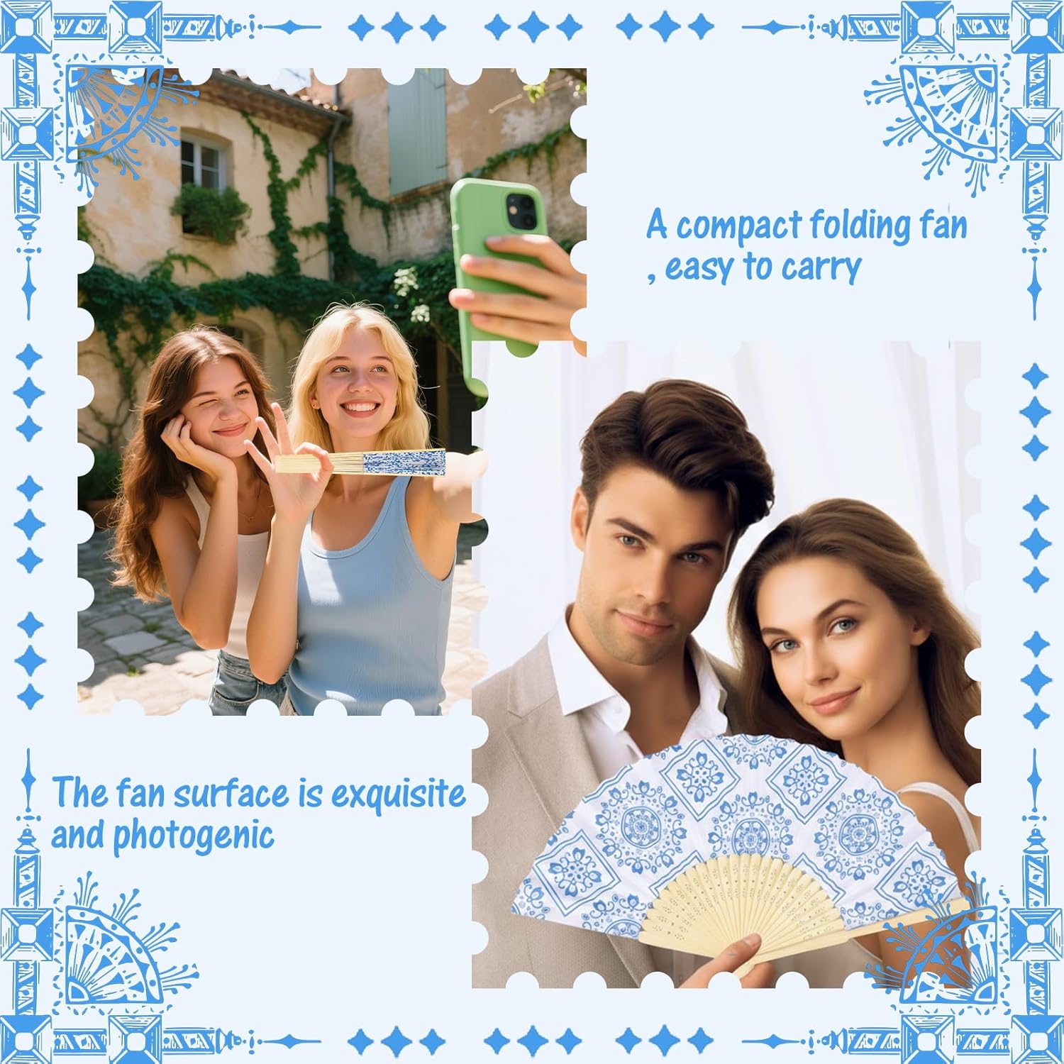 50pcs Blue Floral Hand Fan Paper Fans Handheld Bulk Fan for Wedding Guest for Wedding Fans for Guests Bridal Shower Wedding Bridesmaid Thank You Gift Decorations