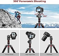 Vista 7 de Trípode para cámara, trípode de aluminio resistente de 80 pulgadas con cabeza de bola de 360°, soporte para teléfono y bolsa de transporte, trípodes