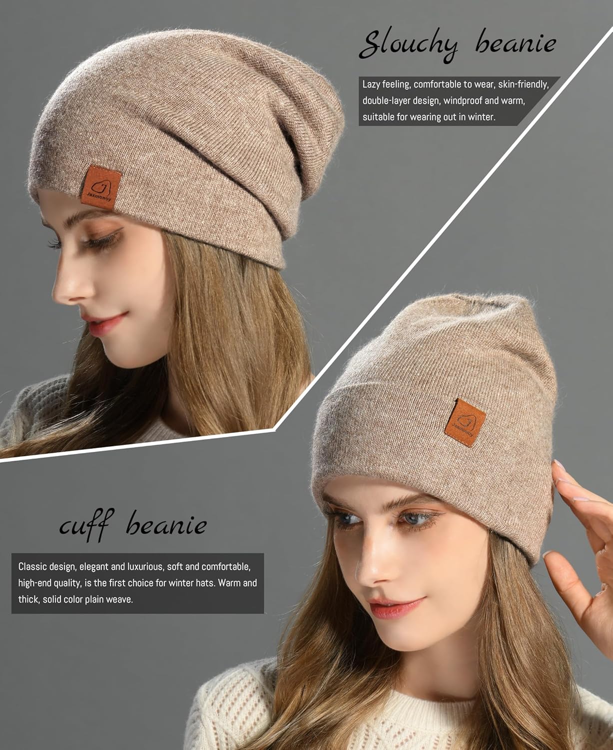 jaxmonoy Slouchy Knit Beanies Winter Hats for Women Men Soft Warm Reversible Slouch Cuffed Skull Knitted Beanie Cap - Image 3