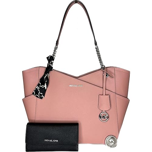 Michael Kors MICHAEL Michael Kors Jet Set Travel Large Chain Shoulder Tote bundled Jet Set Travel Trifold Wallet (Primrose/Black)