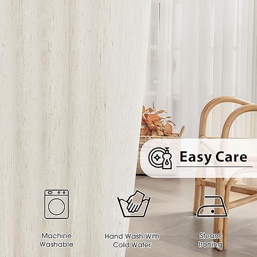 Miniatura 9 de FMFUNCTEX Cortinas de lino transparente para puerta corrediza para dormitorio, cortinas beige de 84 pulgadas de largo, cortinas de ventana para sala