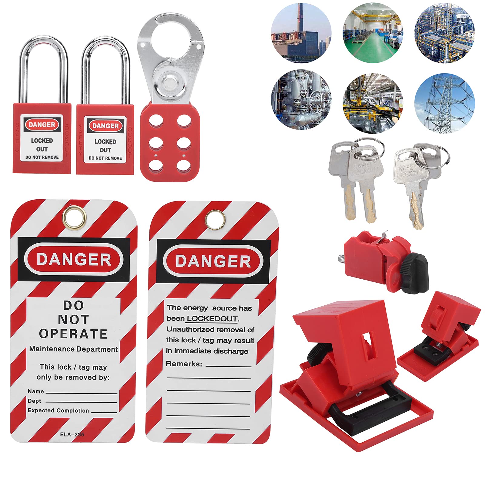Kit de Bloqueo y etiquetado, Kit de Bloqueo eléctrico y etiquetado con Bolsa de Bolsillo Juego de candados de Seguridad Bloqueo del disyuntor para Estaciones de Bloqueo y etiquetado