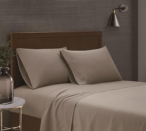 London Fog Juego de sábanas y fundas de almohada de 7 piezas para cama de matrimonio dividido sólido - Tela de microfibra suave - Caqui