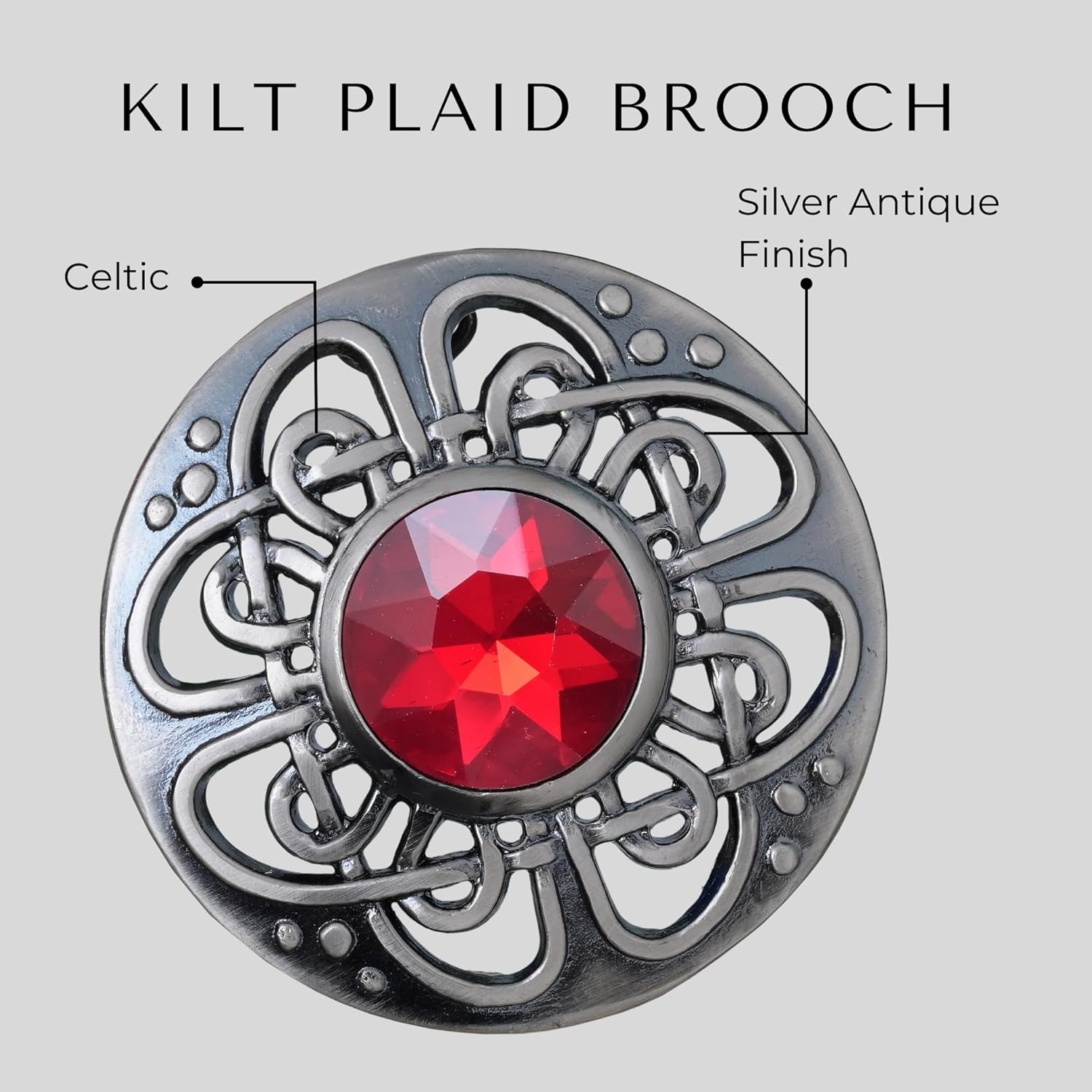 Elegant Culloden Plaid Brooch – Scottish Kilt Fly Plaid Brooch Intricate Celtic Knot in Pewter with Gemstone 3-Inch Diameter – Ideal for Scottish Kilts & Formal Wear - Image 5