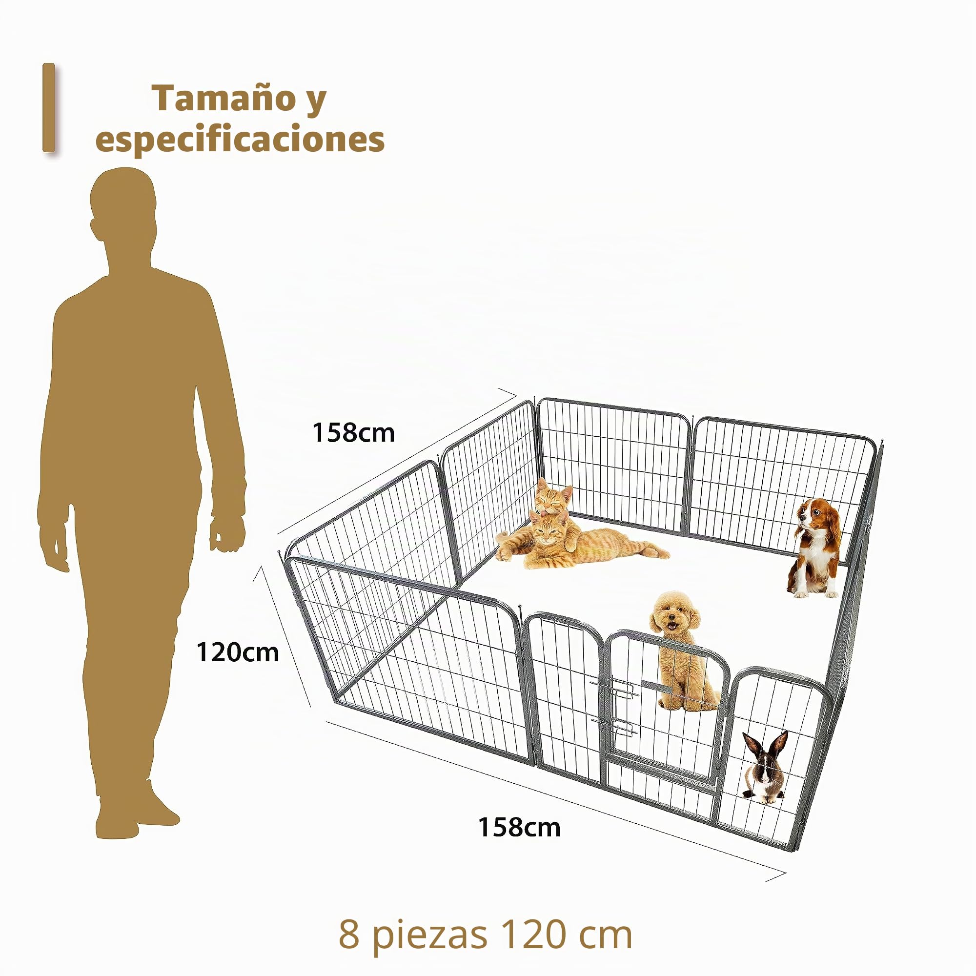 Ellie-Bo - Jaula corral modular para mascotas, 8 piezas, resistente, 120 cm de altura