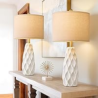 PORTRES 27.5" Ceramic Table Lamps Set of 2 - Modern Boho Farmhouse Bedside Lamps for Living Room Bedroom, White Nightstand Reading Lights