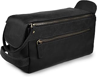 LEATHER VILLAGE Genuine Leather Travel Toiletry Bag - Water-Resistant Do...