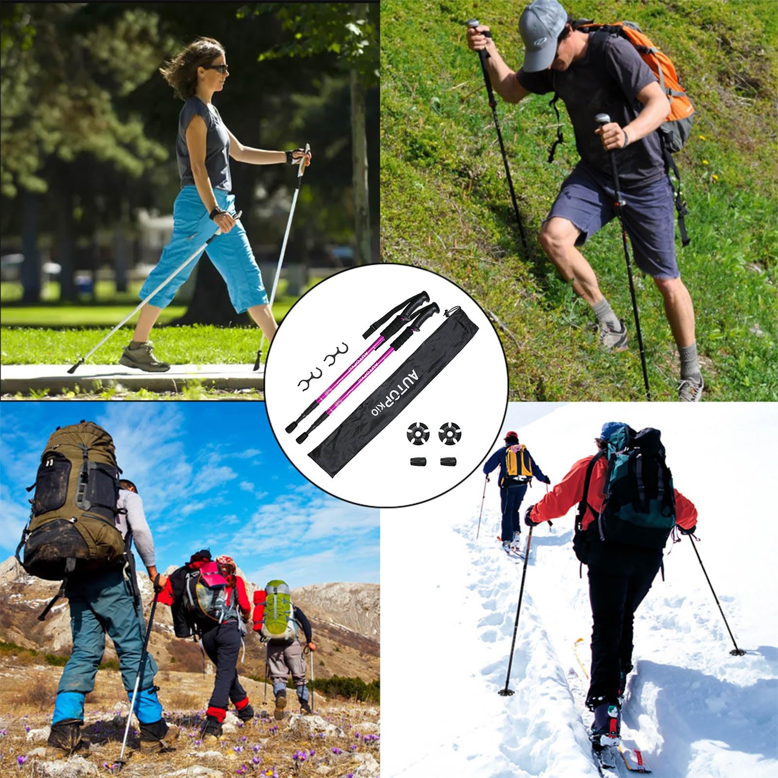 AUTOPkio Baton de Marche Nordique Bâton de Randonnée Telescopique 2 Pcs Aluminium Antichoc Réglable en 35 à 135 cm Canne de Marche du Trekking Alpinisme Camping Voyage