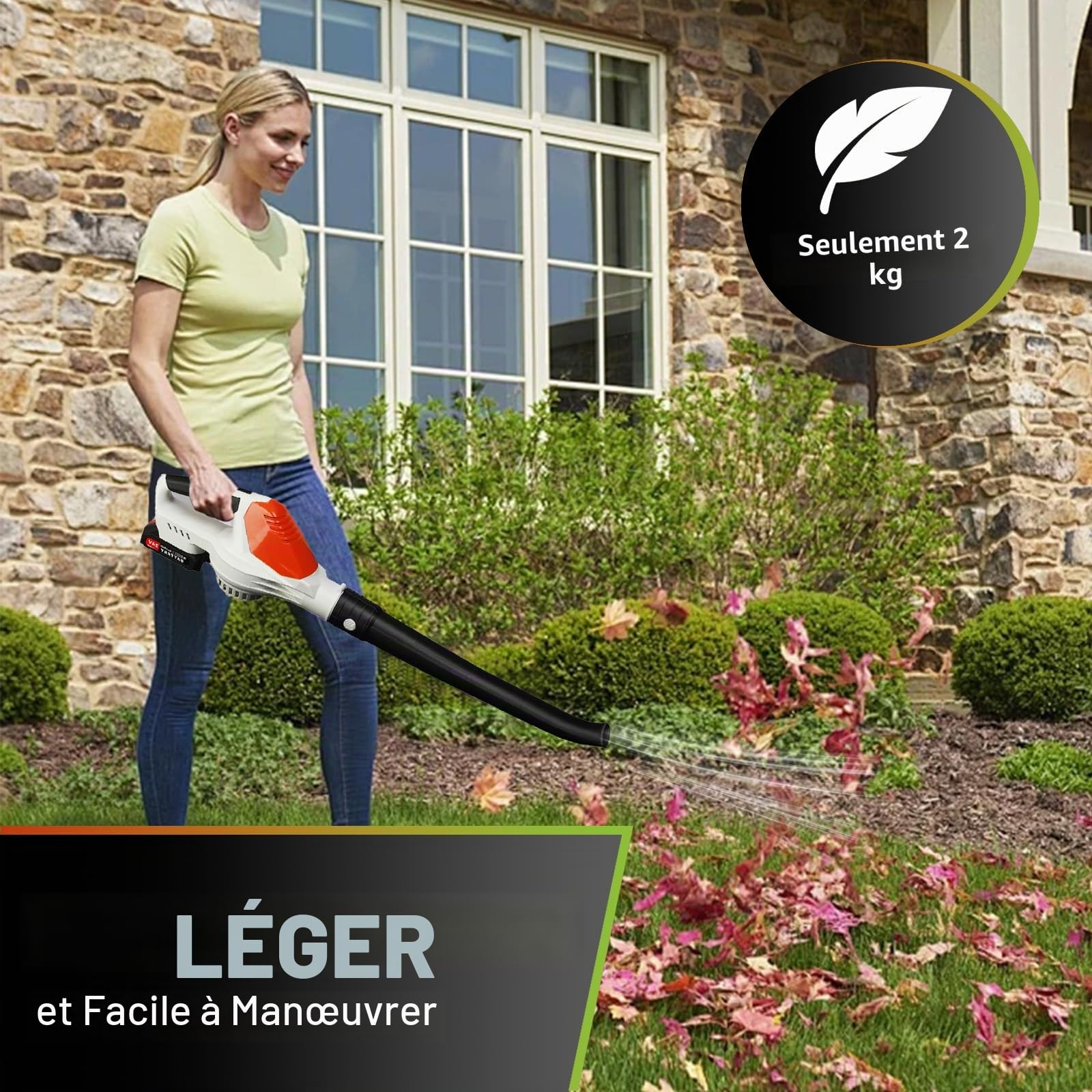 Souffleur à feuilles sans fil 24 V avec batterie et chargeur, souffleur électrique pour l'entretien de la pelouse, souffleur à feuilles à piles, souffleur sans fil, léger, pour toutes les saisons