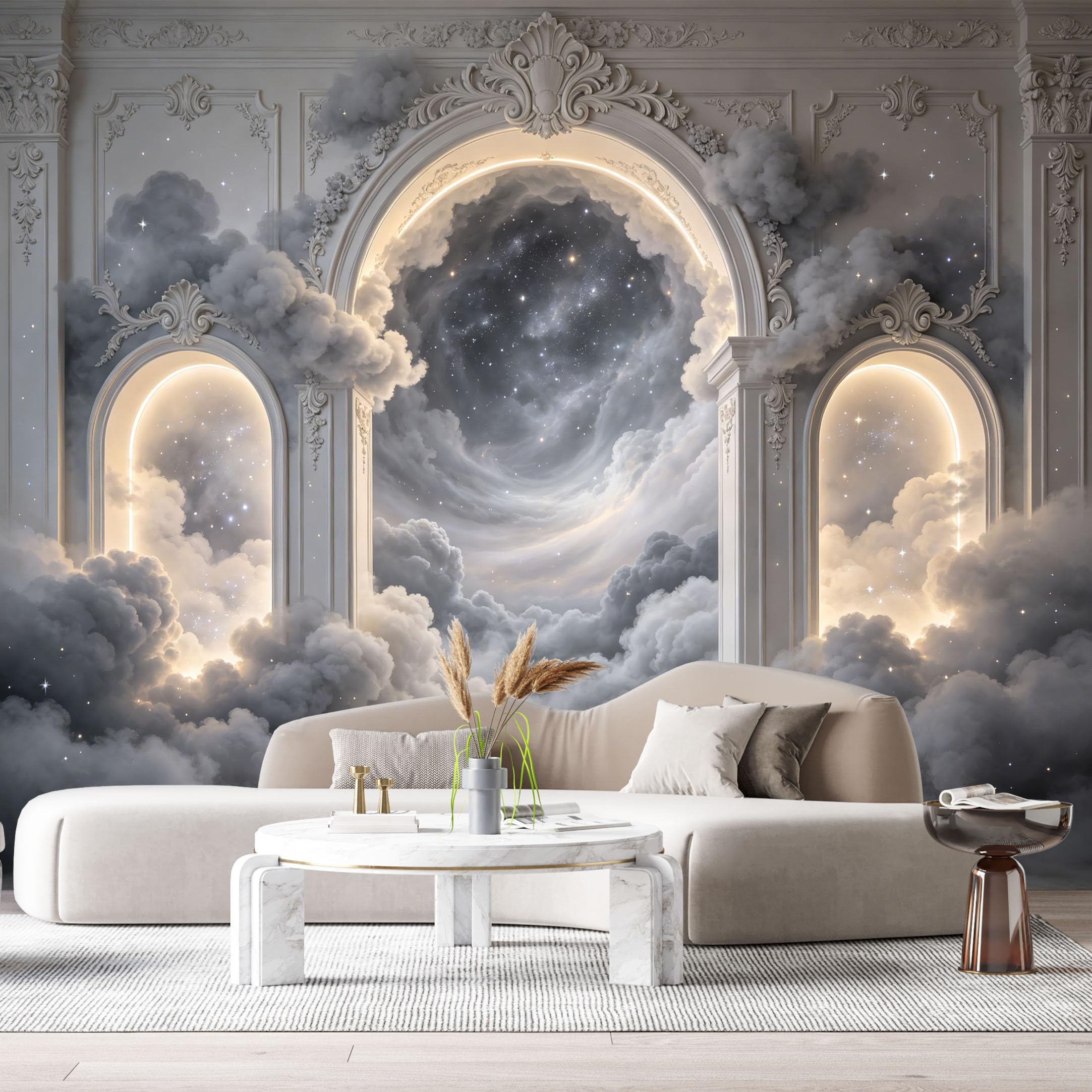 Custom Size Wall Murals Surreal Galaxy Cosmos Dreamlike Architecture 3D Trompe L'Oeil SelfAdhesiveWall Fabric Removable Wallpaper Wall Decor for Living Room Bedroom Bathroom