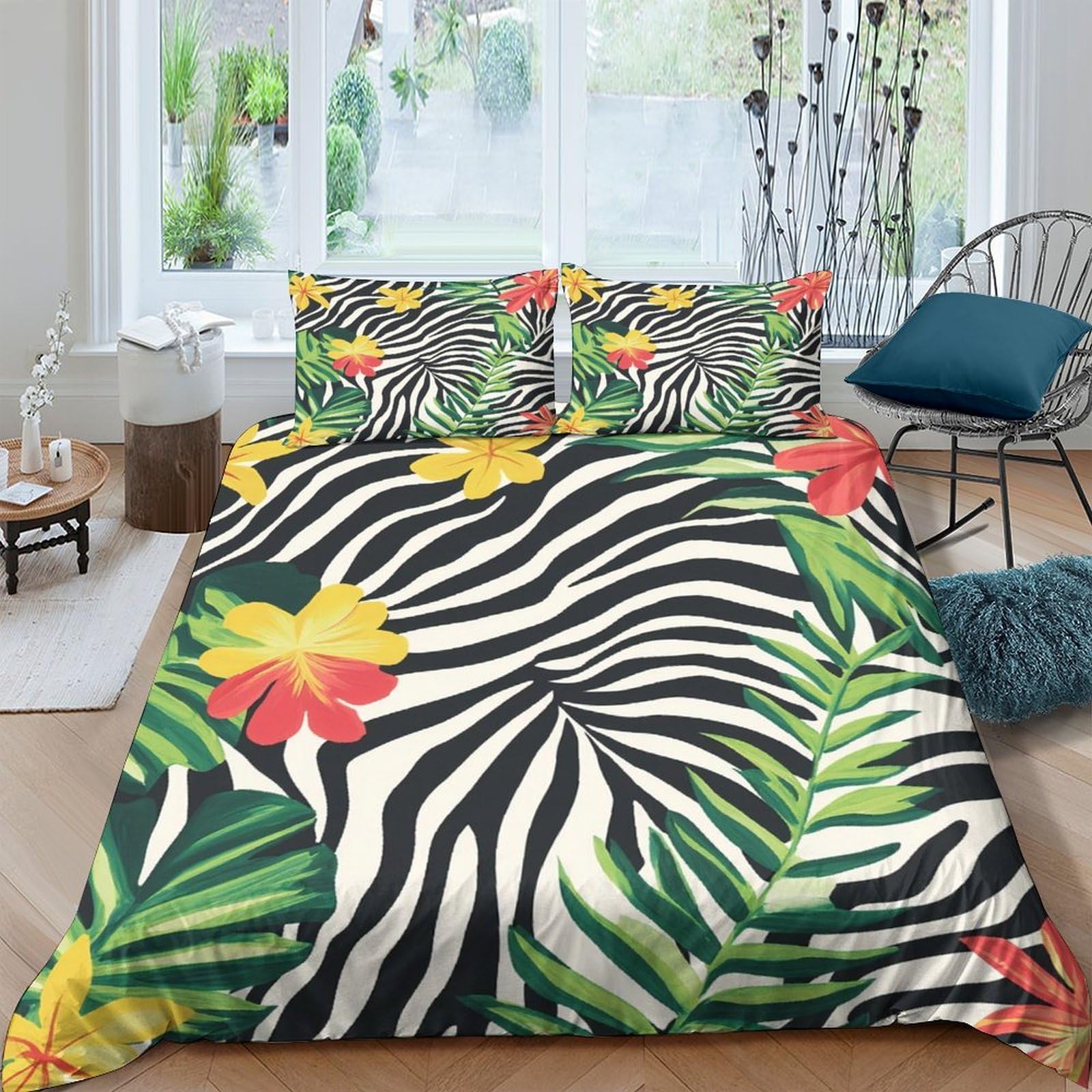 Ctjqhvkz Style-4 3D Printed Tropical Leaves Fitted Sheet Microfiber Soft Zebra Stripe Mattress Cover For Bedroom Dorm Decor Single（135X200cm）