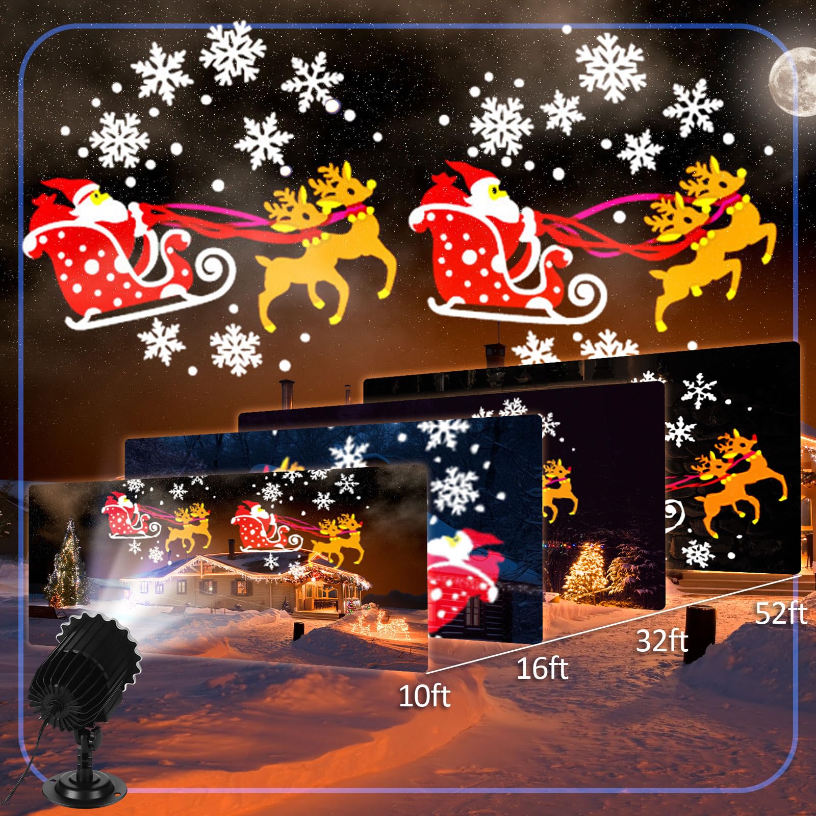 LED-Projektorleuchten für den Außenbereich, Weihnachtsmann auf Schlitten, dynamisch, wasserdicht, für den Innen- und Außenbereich, für Landschaftsgarten, Hof, Party