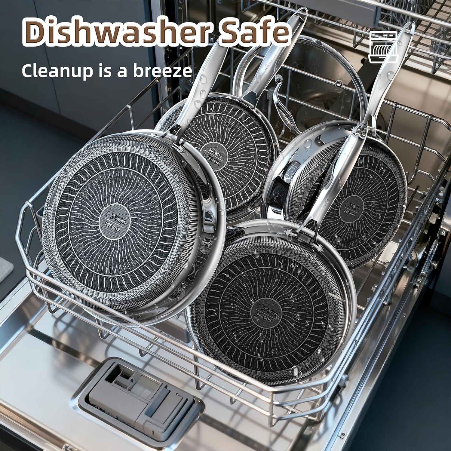 Yoehka 14-Piece Hybrid Stainless Steel Cookware Set, Non-Stick Pots and Pans Set with 3 Silicone Trivets | Induction Compatible Frying Pans, Saucepans, Saute Pan & Stock Pot | Oven Dishwasher Safe - Image 9