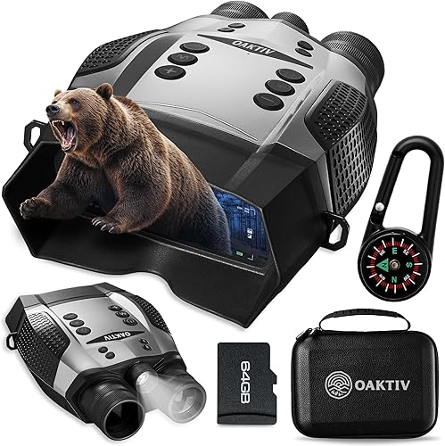 Gafas de visión nocturna para adultos, 4K, tácticas militares térmicas con cámara de 48 MP, zoom 5X, tarjeta de 64 GB, batería de 10,000 mAh,