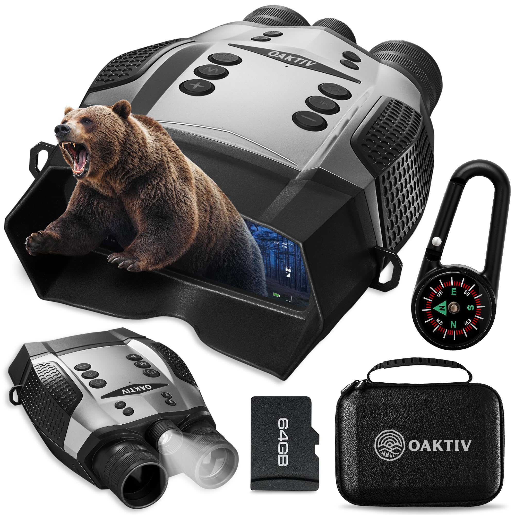 Oaktiv Night Vision Goggles for Adults Nightscout 4K Night Vision Binoculars with 64GB Card 8X Zoom IR Flashlight