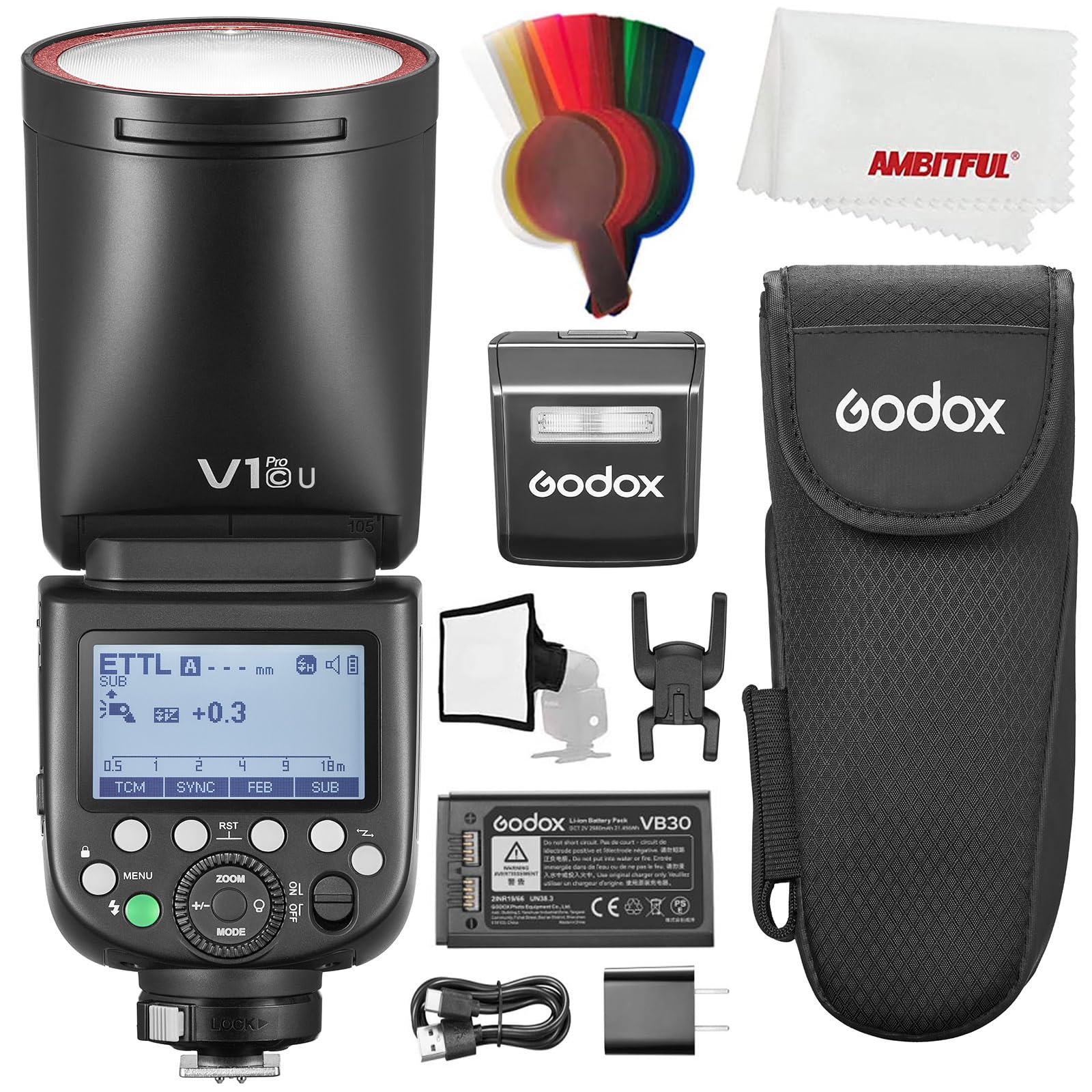 GODOX V1 Pro C V1PRO-C V1Pro TTL Lithium ION Round Head Camera Flash Compatible avec Canon 76ws HSS 1 / 8000S Batterie au Lithium intégrée Lampe de Style LED innovante Flash Externe Su-1