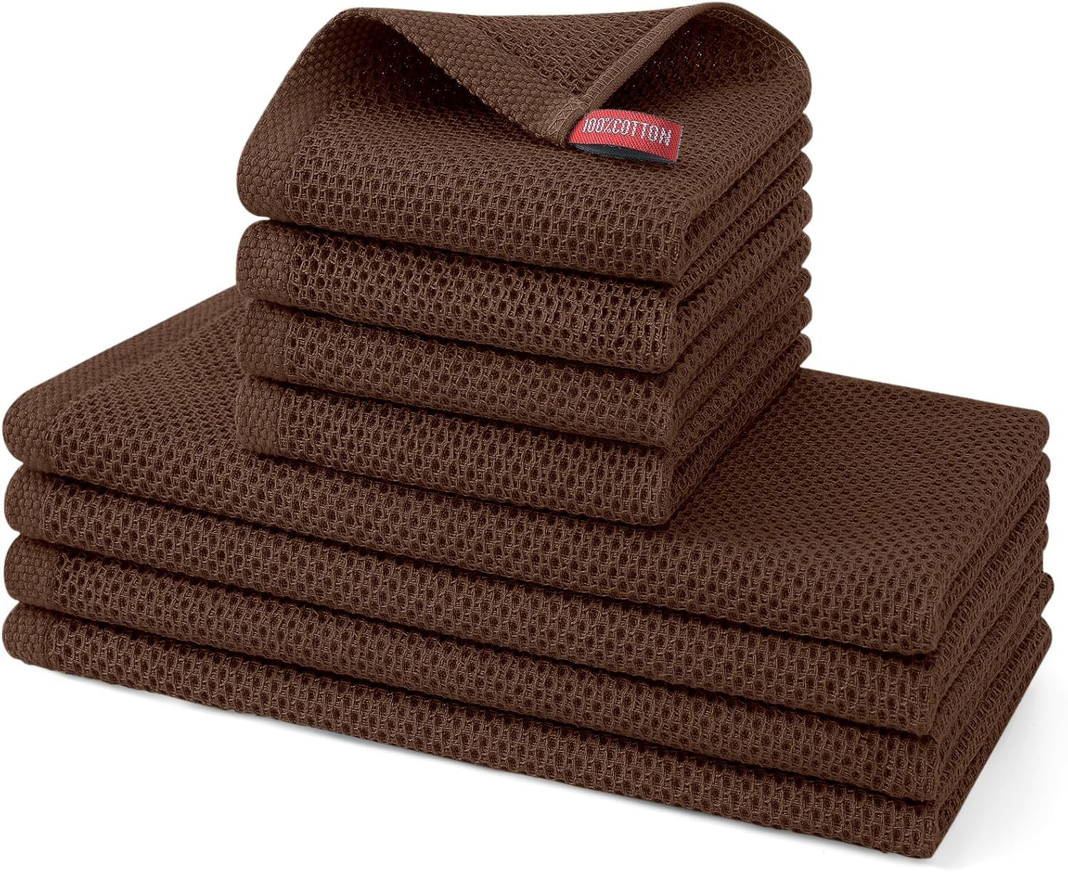 Kitinjoy 100% Cotton Kitchen Towels and Dishcloths Set, 8 Pack-13" x 28" and 12" x 12" Waffle Weave Dish Towels, Ultra Soft Absorbent Quick Drying Dish Rags, Coffee