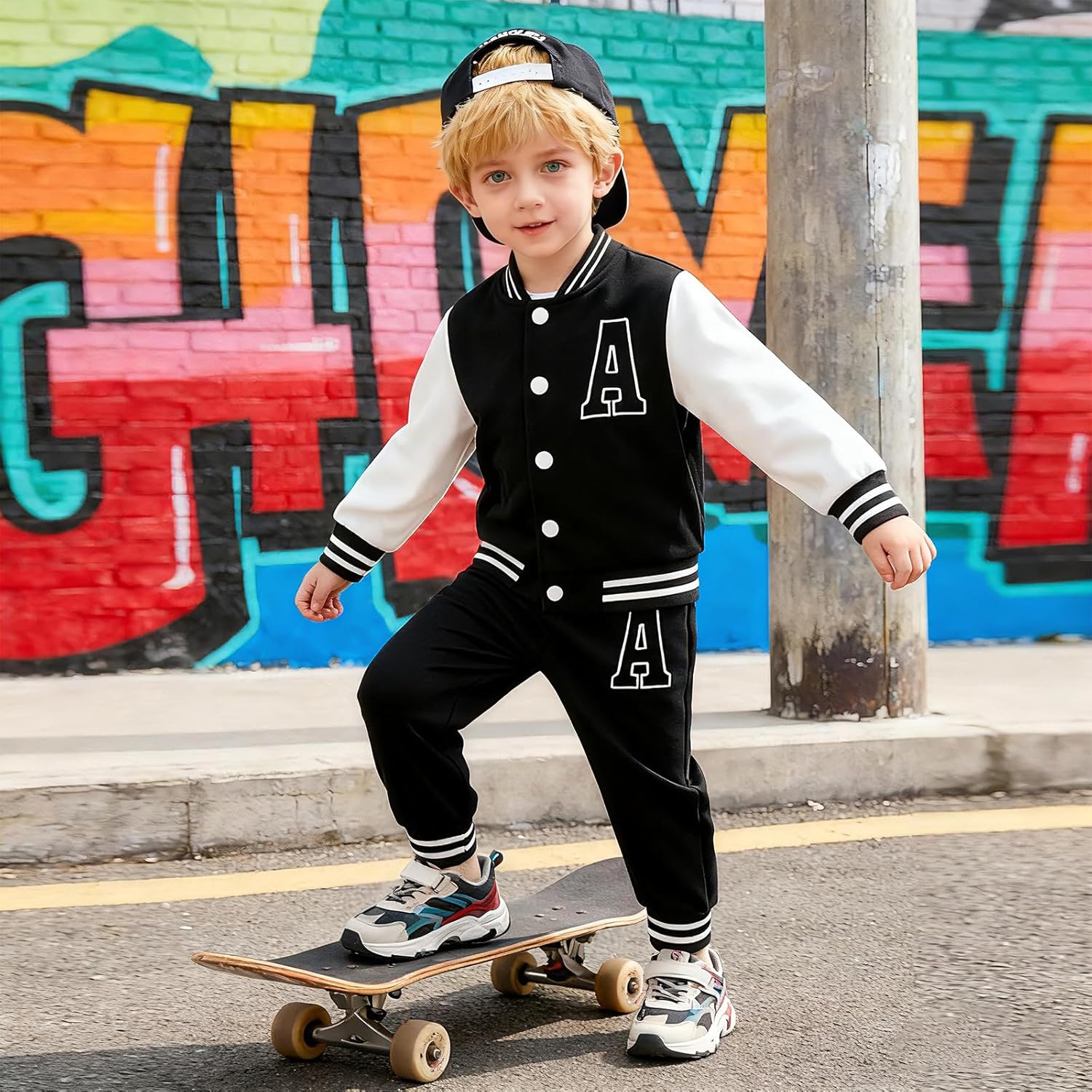 IZYJOY Toddler Boy Girl Baseball Tracksuit Outfit Varsity Bomber Jacket Pants Sweatsuits Set Sportswear Fall Winter Clothes - Image 2