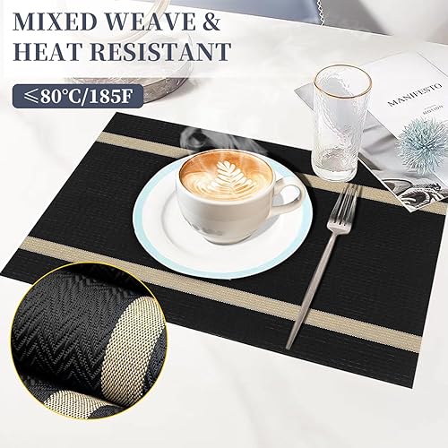 Miniatura 4 de Juego de 6 manteles individuales tejidos resistentes al calor para mesa de cocina, interiorexterior, vinilo tejido lavable, lavable, juego de 6