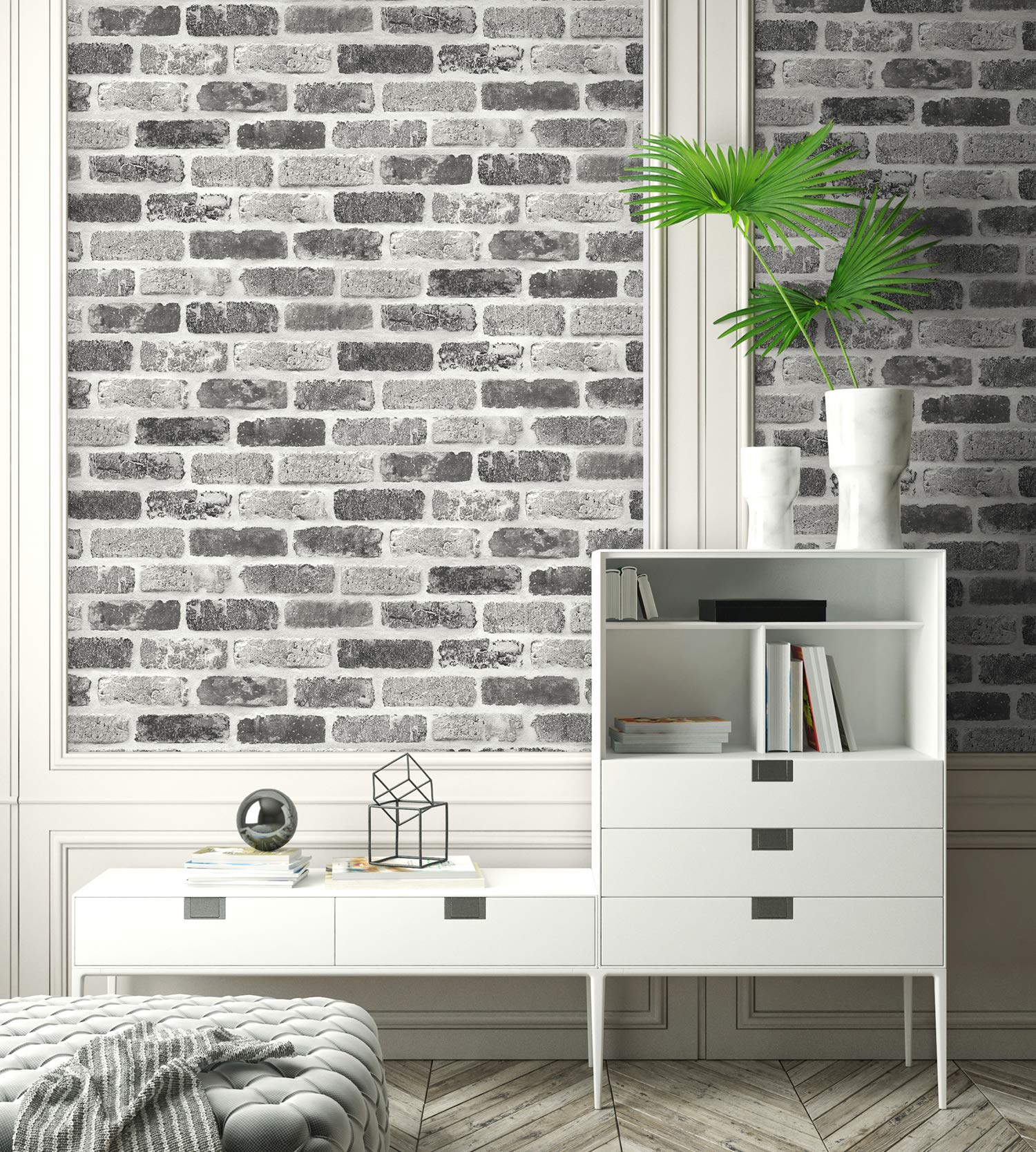 NextWall Papel pintado de ladrillo sintético lavado para despegar y pegar (gris)