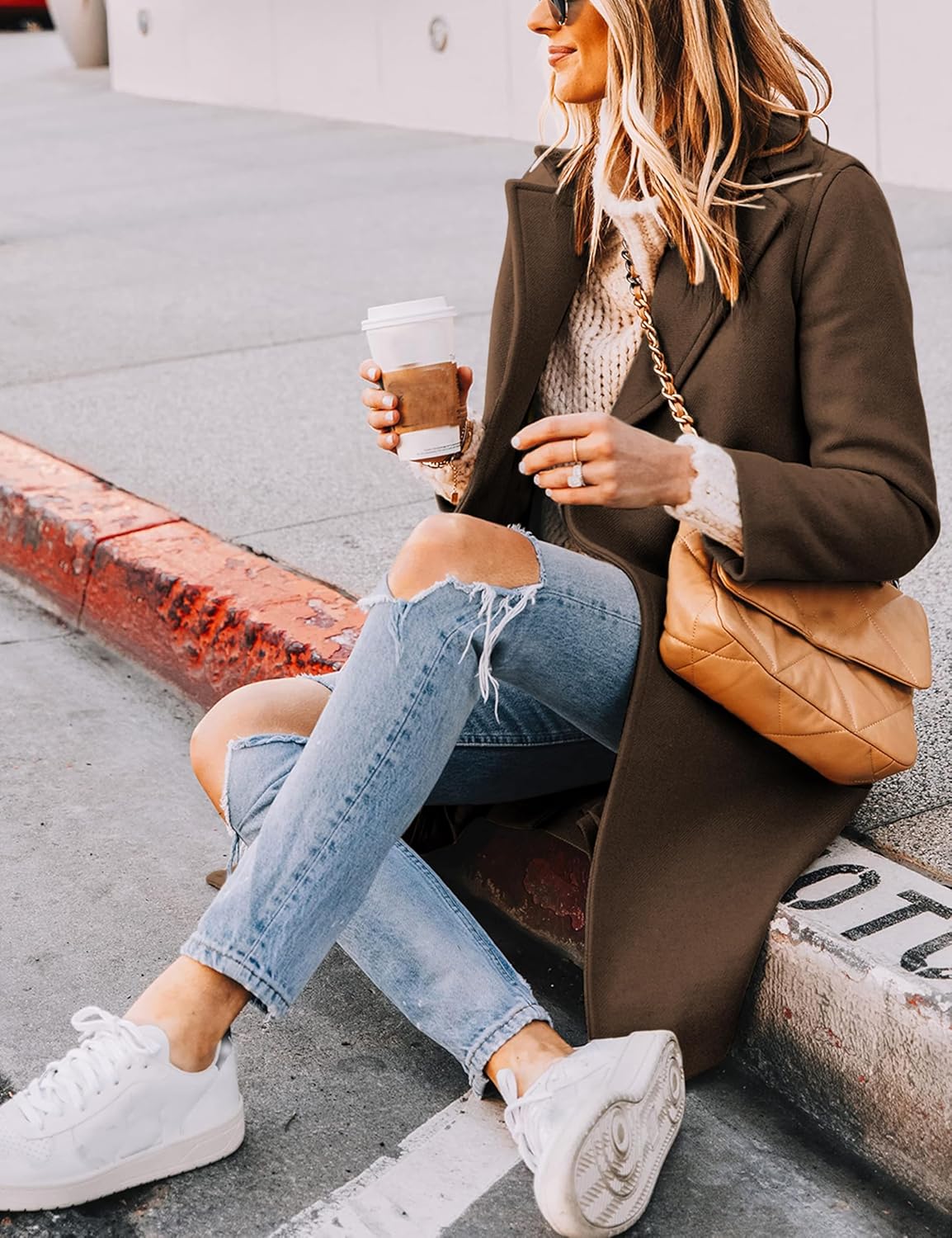 Hooever Women's Winter Wool Coat Casual Notch Lapel Single-Breasted Peacoat - Image 3