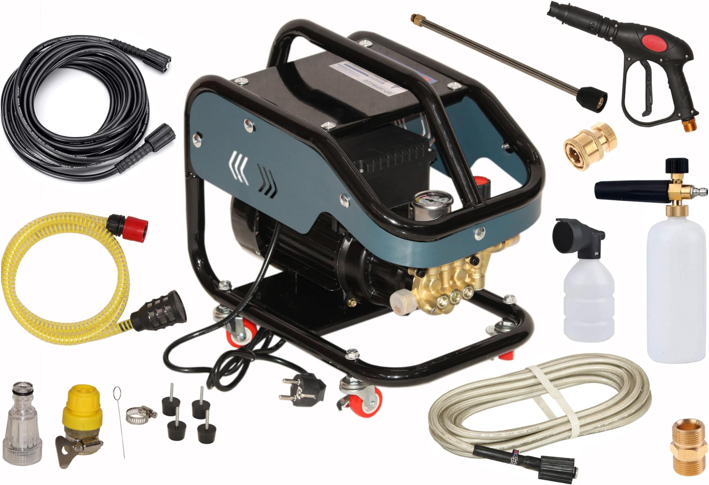 Digital Craft 3000W Commercial Home High-Power Induction Car Wash Equipment Brush Car Water Pump Self ToolHigh Pressure Clean Machine,Washer Pipe 8MTR with Connector,Snow Foam Lance Gun,