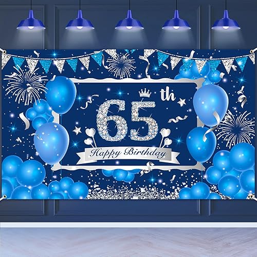 Miniatura 9 de Pancarta azul para decoraciones de cumpleaños 70 para hombres y mujeres azul marino y plateado con texto en inglés Happy 70 Birthday pancarta grande
