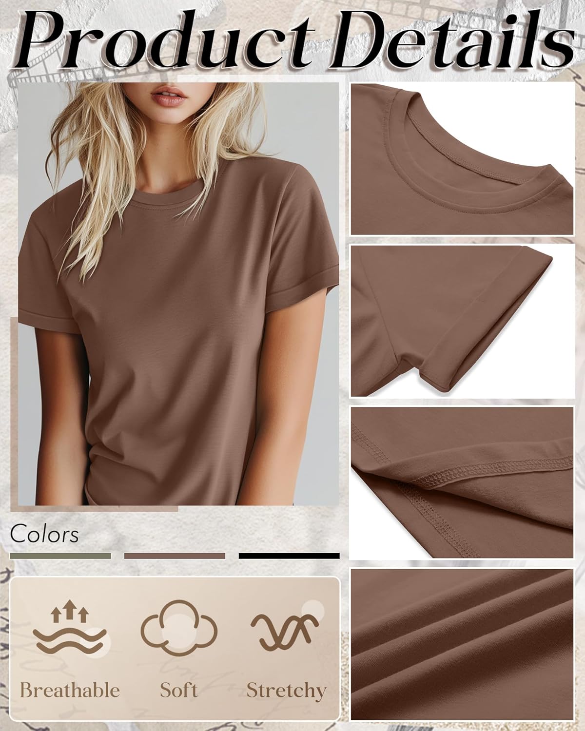 Huukeay 3 Pack Women's Cotton T Shirts Casual Short Sleeve Tunic Tops Crewneck Summer Loose Fit Plain Basic Tee - Image 5